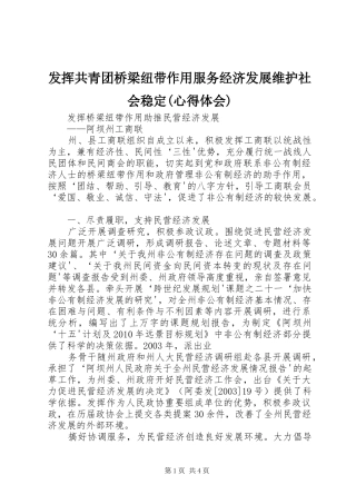 发挥共青团桥梁纽带作用服务经济发展维护社会稳定(体会心得)
