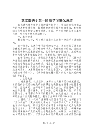 党支部关于第一阶段学习情况总结 