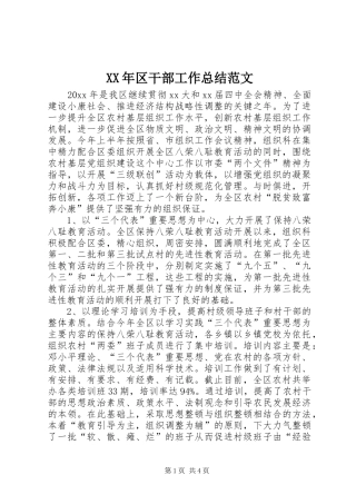 XX年区干部工作总结范文 