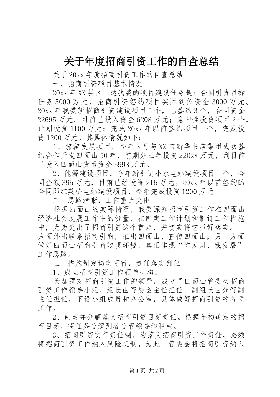 关于年度招商引资工作的自查总结 _第1页