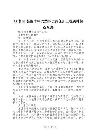 XX市XX县区十年天然林资源保护工程实施情况总结 