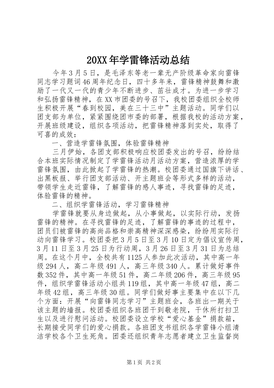 20XX年学雷锋活动总结_第1页