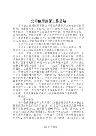 公司信用担保工作总结 