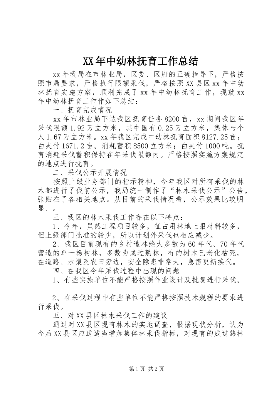 XX年中幼林抚育工作总结 _第1页