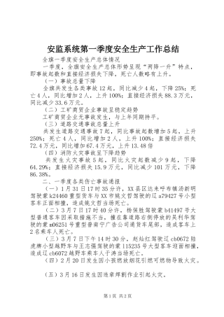 安监系统第一季度安全生产工作总结 