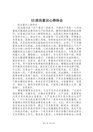 XX政治意识体会心得