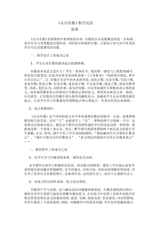 负数教学反思