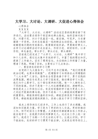 大学习、大讨论、大调研、大促进体会心得