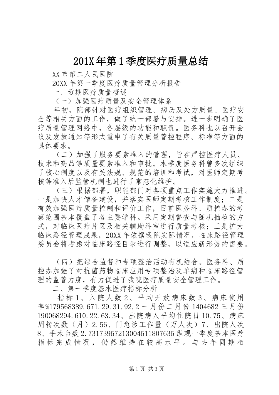 202X年第1季度医疗质量总结_第1页