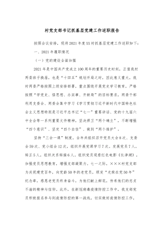 村党支部书记抓基层党建工作述职报告