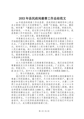 20XX年县民政局慈善工作总结范文