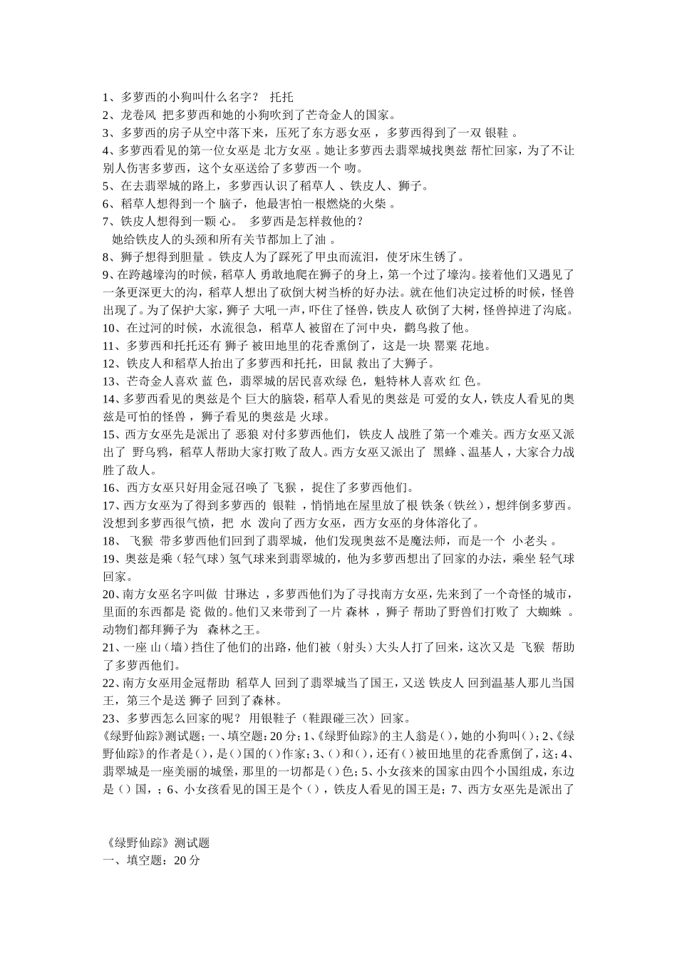 绿野仙踪测试题_第1页