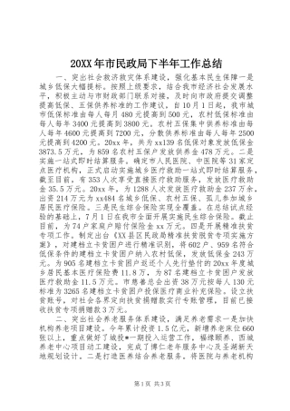 20XX年市民政局下半年工作总结
