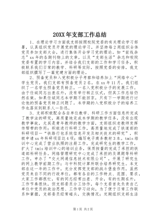 20XX年支部工作总结