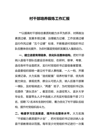 村干部培养锻炼工作汇报