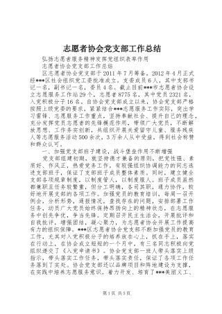 志愿者协会党支部工作总结 