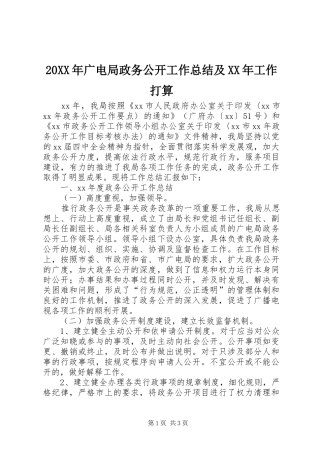 20XX年广电局政务公开工作总结及XX年工作打算 