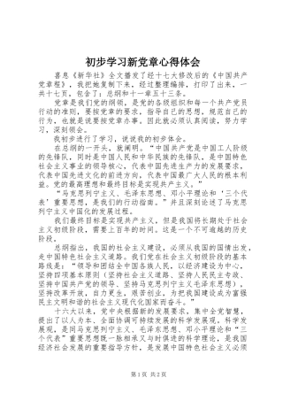 初步学习新党章体会心得