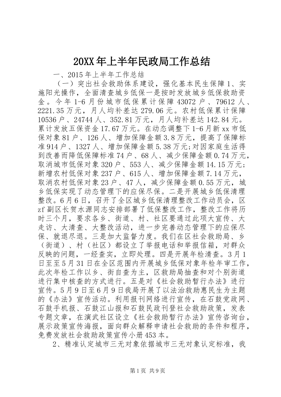 20XX年上半年民政局工作总结_第1页
