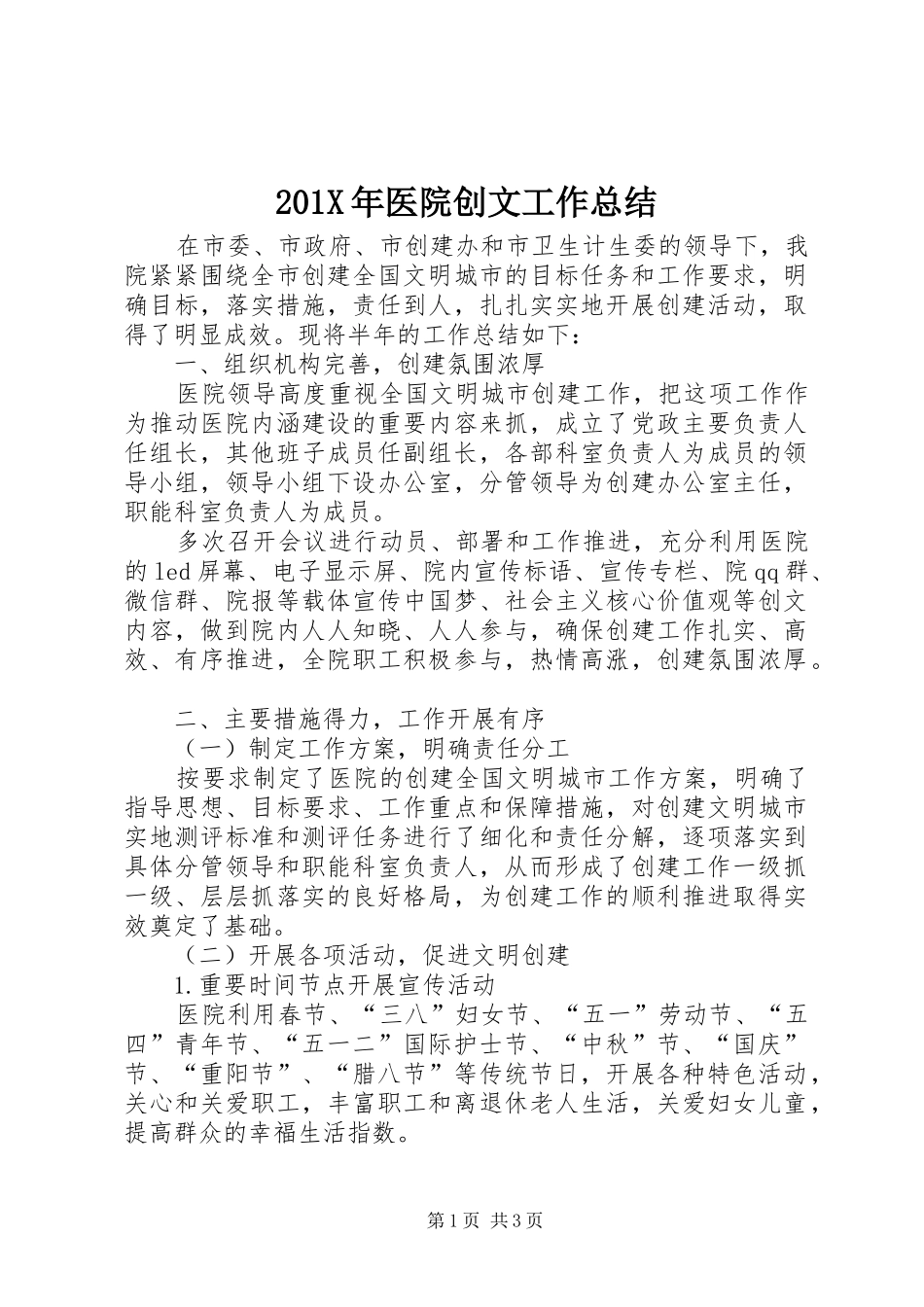 202X年医院创文工作总结_第1页