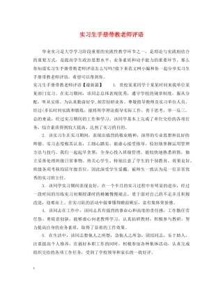 实习生手册带教老师评语 