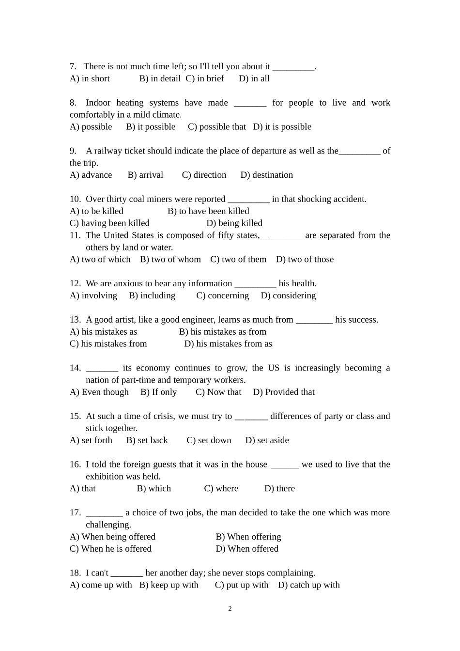 大学英语三级考试词汇练习100题&-答案_第2页