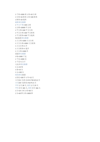 小学公式换算