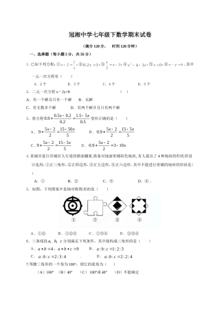 [中学联盟]湖南省耒阳市冠湘学校2015-2016学年七年级下学期期末考试数学试题