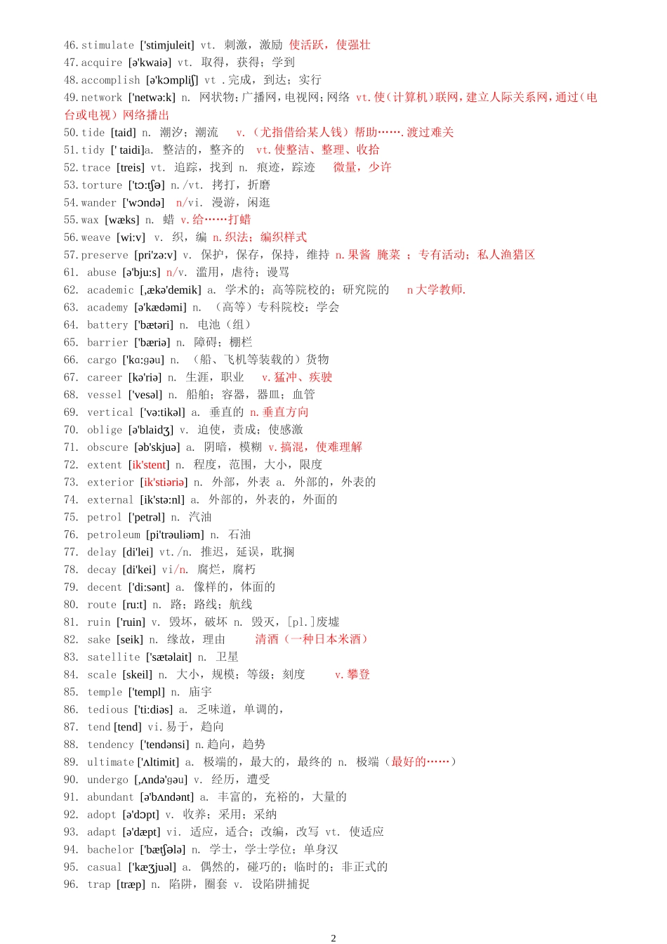 大学英语四级考试高频词汇(2017修正版)_第2页