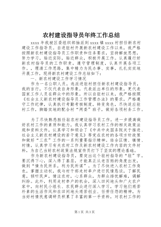 农村建设指导员年终工作总结 