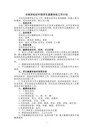 仓镇学校初中部学生健康体检工作计划