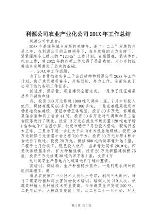 利源公司农业产业化公司202X年工作总结