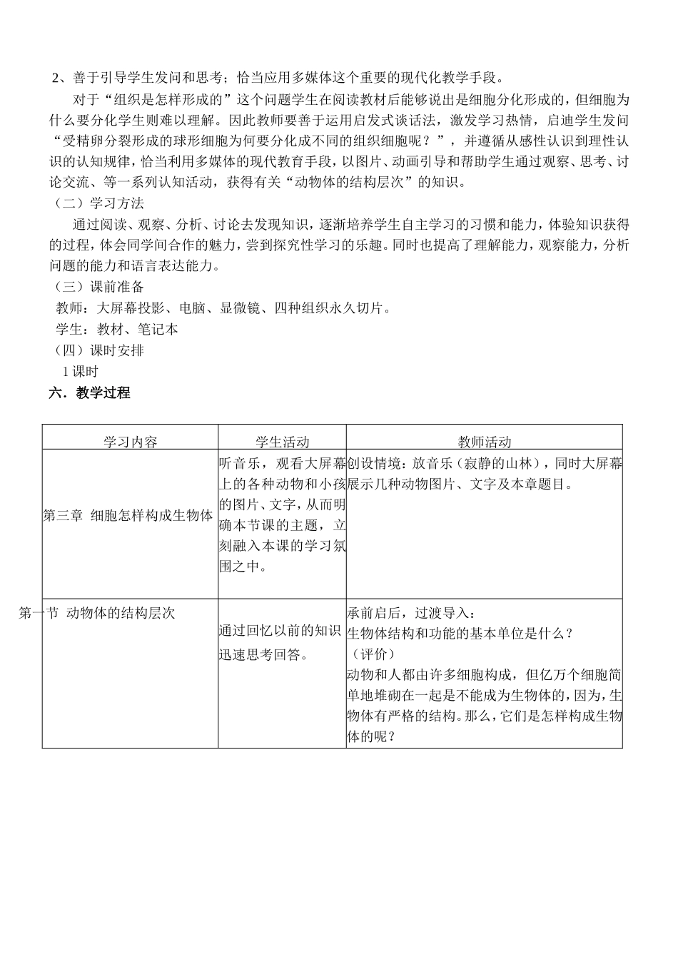 动物体的结构层次-教学设计_第2页