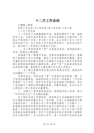 十二月工作总结 