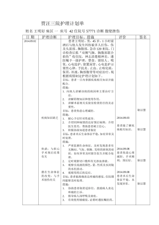 标准护理计划单格式