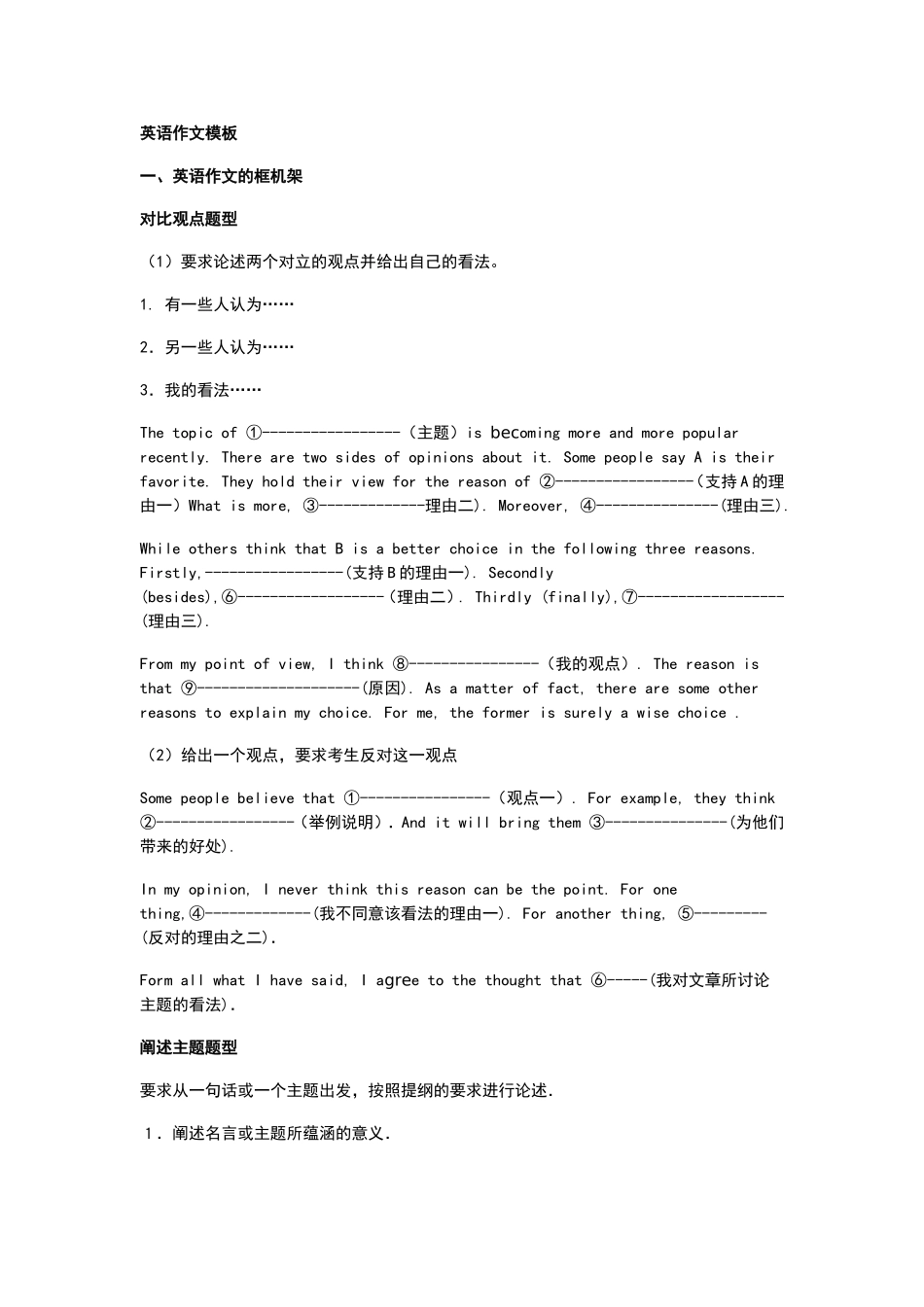 高考英语作文万能模板(附范文)_第1页