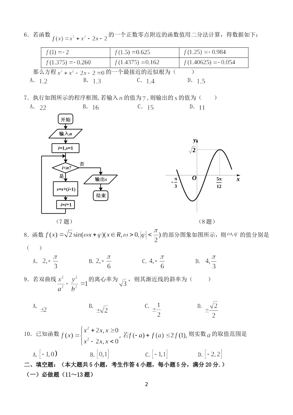 惠州市2015届高三第一次调研考试(文科数学)_第2页