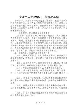 企业个人主要学习工作情况总结 