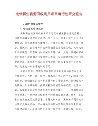 废钢再生资源回收利用项目可行性研究报告
