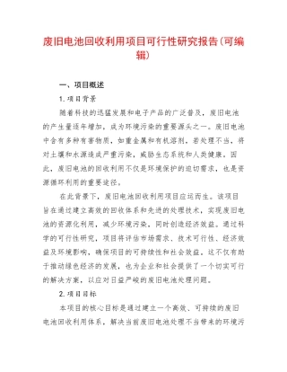 废旧电池回收利用项目可行性研究报告(可编辑)