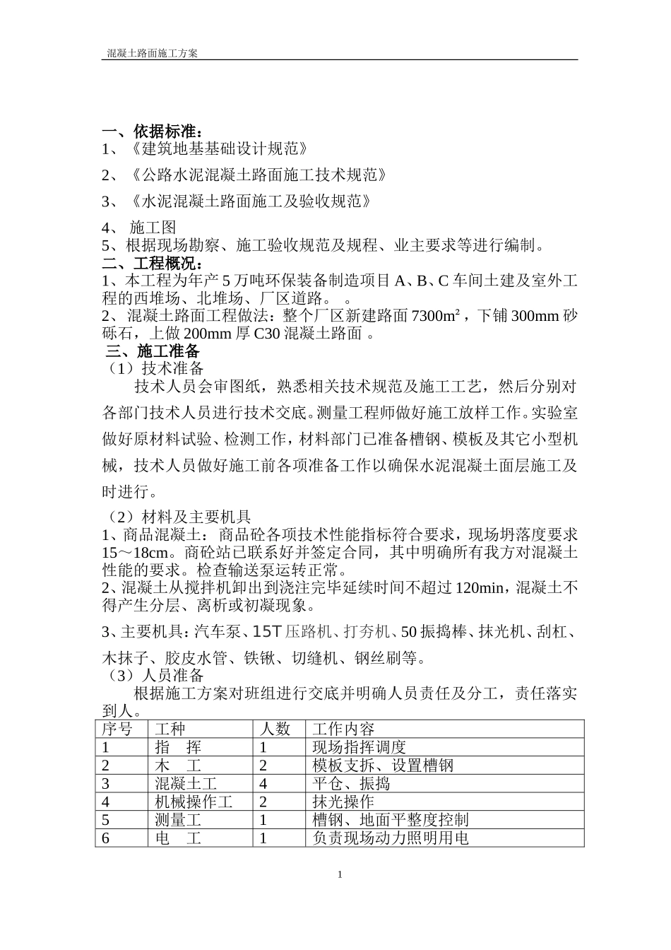 混凝土路面施工方案_第1页