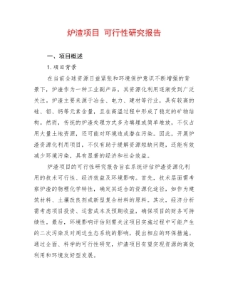 炉渣项目 可行性研究报告
