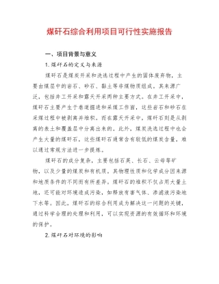 煤矸石综合利用项目可行性实施报告