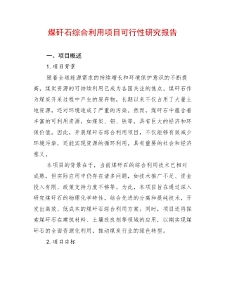 煤矸石综合利用项目可行性研究报告