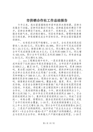 市供销合作社工作总结报告 