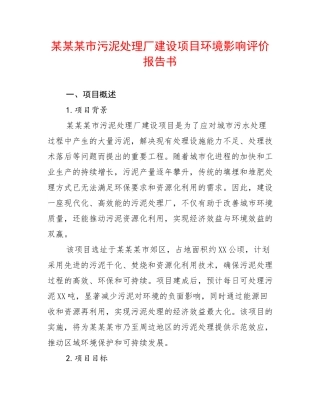 某某某市污泥处理厂建设项目环境影响评价报告书