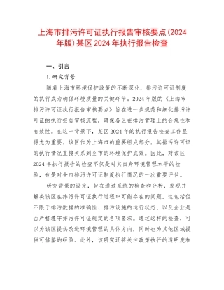 上海市排污许可证执行报告审核要点(2024年版)某区2024年执行报告检查