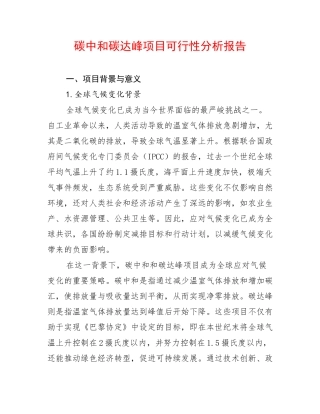 碳中和碳达峰项目可行性分析报告