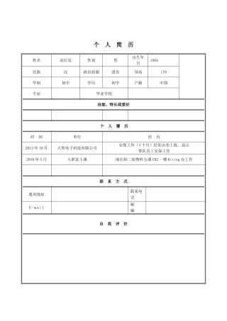 简历模板下载-个人简历空白表格