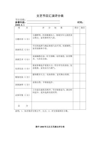 文艺节目汇演评分表